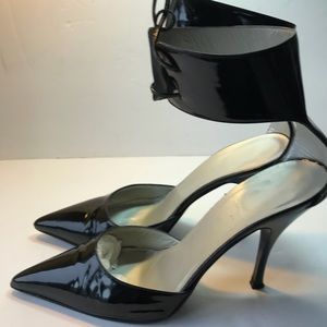Gucci Blk Patent Leather Green Heels Stilettos